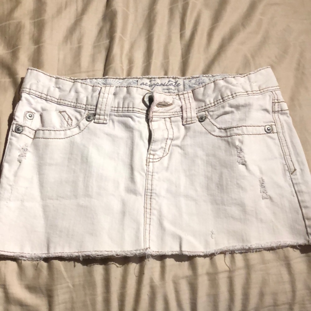 White jean mini skirt